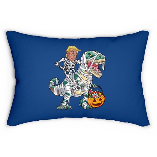 Donal Trump Riding Mummy Dinosaur T-rex Halloween Lumbar Pillow