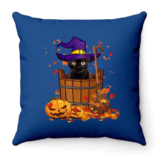 Black Cat Witch Halloween Throw Pillow