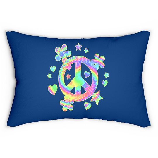 Tie Dye Peace Sign Cute Love Colorful Tye Dye Hippie Flowers Lumbar Pillow