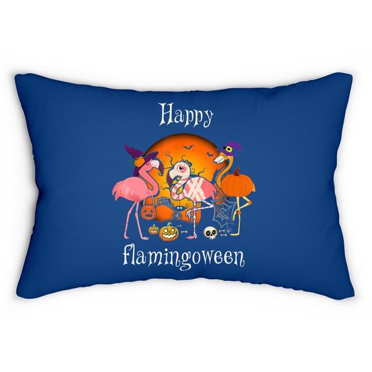 Happy Flamingoween Witch Pumpkin Flamingo Halloween Costume Lumbar Pillow