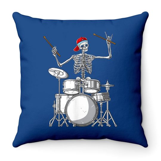 Drummer Skeleton Halloween Costume Playing Drums Throw Pillow