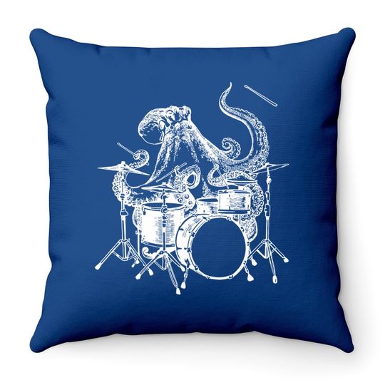 Drummer Octopus Playing Drums Throw Pillow
