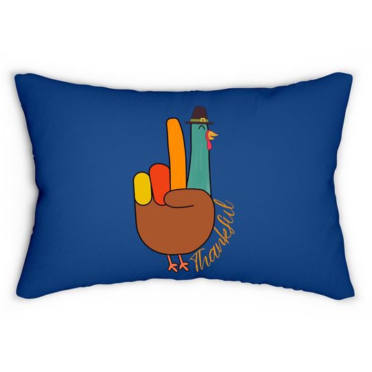 Peace Hand Sign Thankful Turkey Thanksgiving Lumbar Pillow