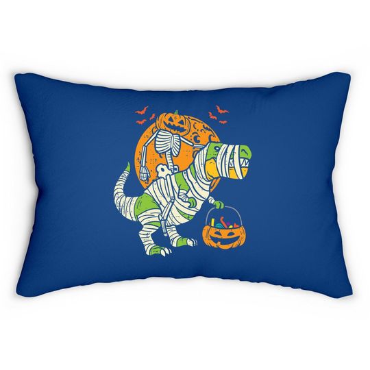 Pumpkin Skeleton On Trex Funny Halloween Dinosaur Lumbar Pillow