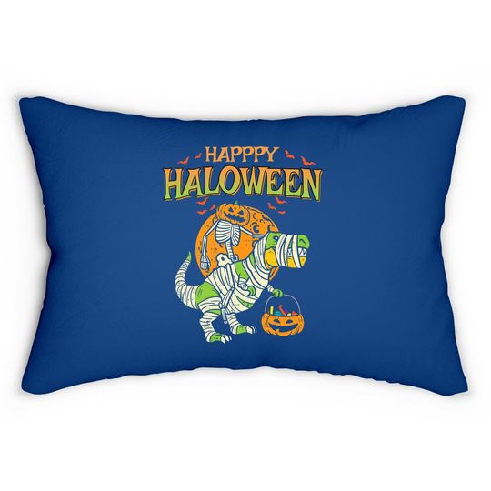 Trick Rawr Treat Pumpkin Skeleton On Trex Funny Halloween Dinosaur Lumbar Pillow