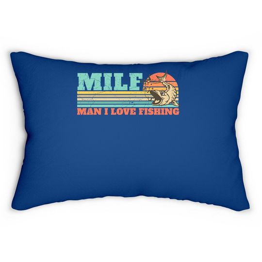 Milf Man I Love Fishing Retro Vintage Sunset Funny Fishing Gift Classic Lumbar Pillow