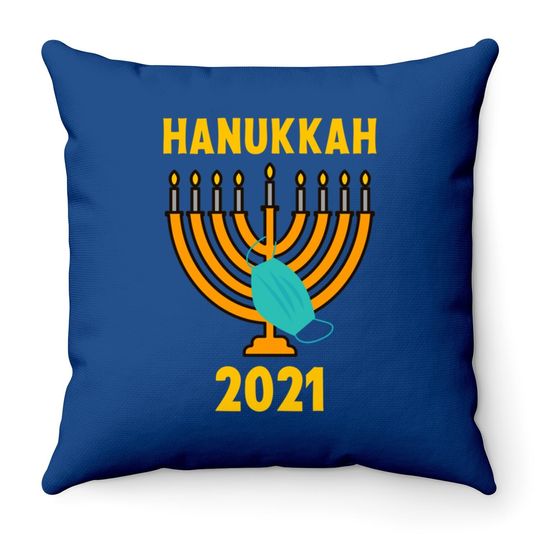 Happy Hanukkah 2021 Jewish Menorah Wearing Face Mask Throw Pillow