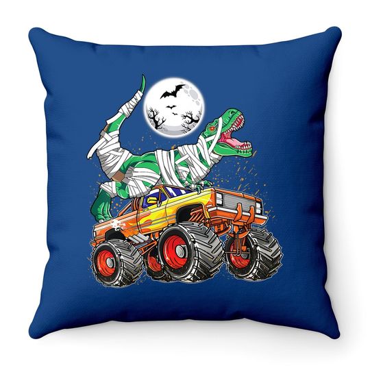 Halloween Boys Dinosaur T Rex Riding Monster Truck Throw Pillow