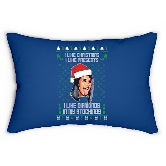 Cardi B I Like Christmas I Like Presents I Like Diamonds In My Stocking Lumbar Pillow