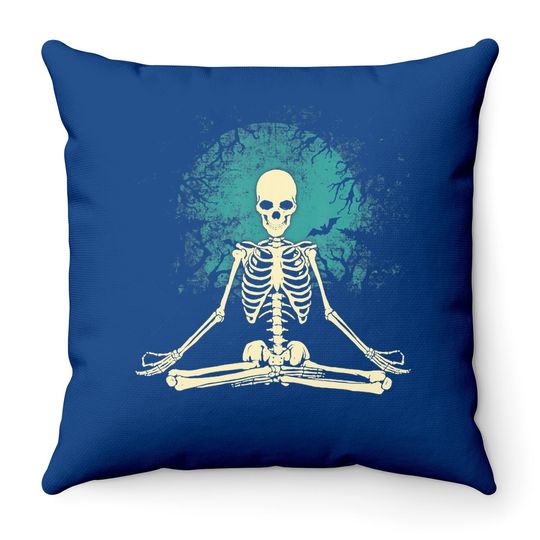 Meditating Skeleton Yoga Halloween Moon Costume Throw Pillow