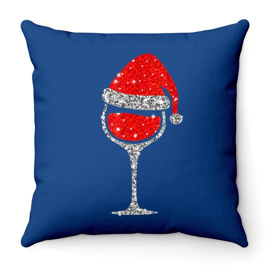 Christmas Wine Glass With Santa Hat Red Wine Throw Pillow