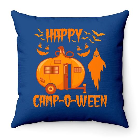 Happy Camp-o-ween Funny Camping Halloween Pumpkin Boo Gift Throw Pillow