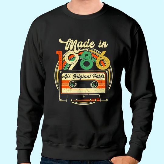 Made in 1986 35th Birthday Gifts Cassette Tape Vintage Sweatshirt