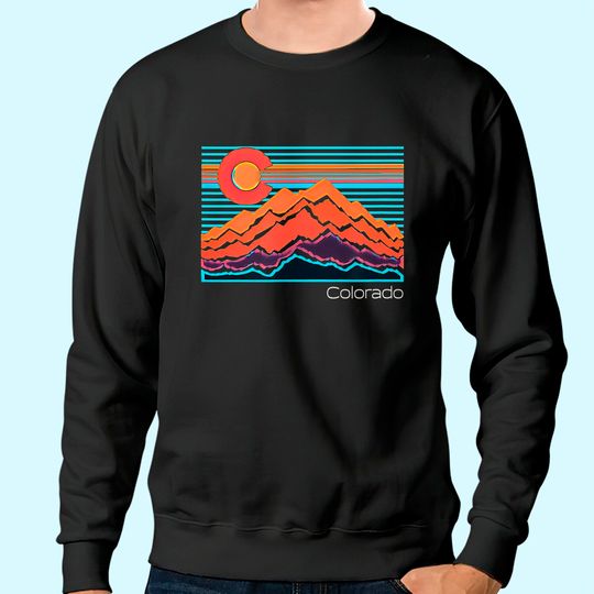 Vintage Colorado Mountain Landscape and Flag Graphic Sweatshirt