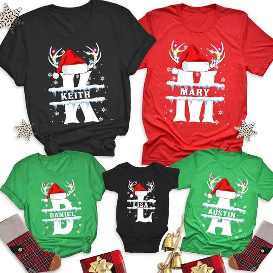 Christmas Letter Matching Family Custom T-Shirt
