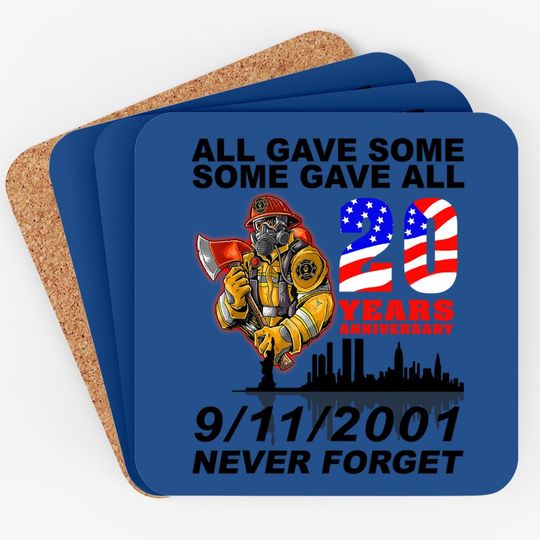 Never Forget 9-11-2001 20th Anniversary Firefighters Coasters