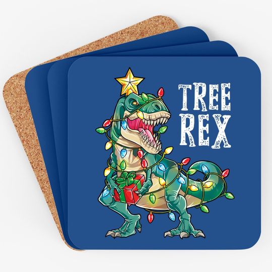 Christmas Dinosaur Tree Rex Pajamas Coasters