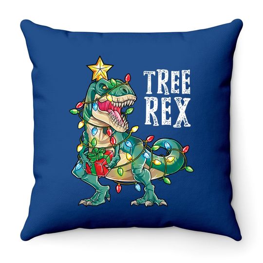 Christmas Dinosaur Tree Rex Pajamas Throw Pillows
