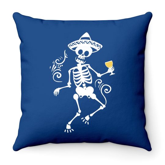 Skeleton Drinking Day Of The Dead Throw Pillows