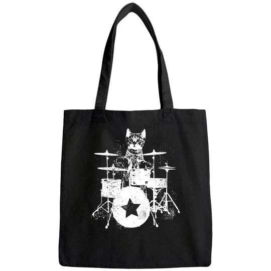 Drummer Punk Rockstar Kitten Kitty Cat Drummer Playing Drums Bags