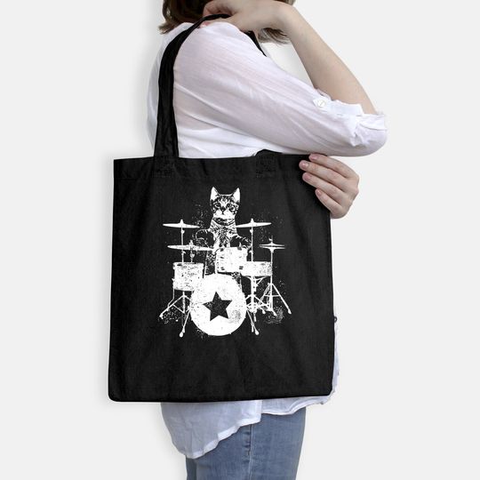Drummer Punk Rockstar Kitten Kitty Cat Drummer Playing Drums Bags