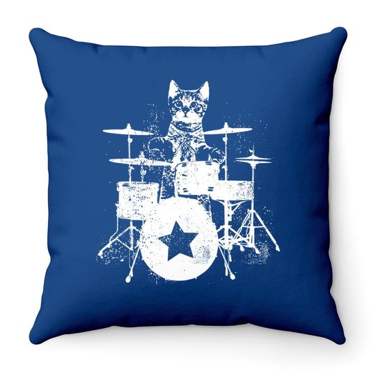 Drummer Punk Rockstar Kitten Kitty Cat Drummer Playing Drums Throw Pillows