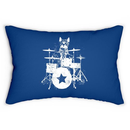 Drummer Punk Rockstar Kitten Kitty Cat Drummer Playing Drums Lumbar Pillows