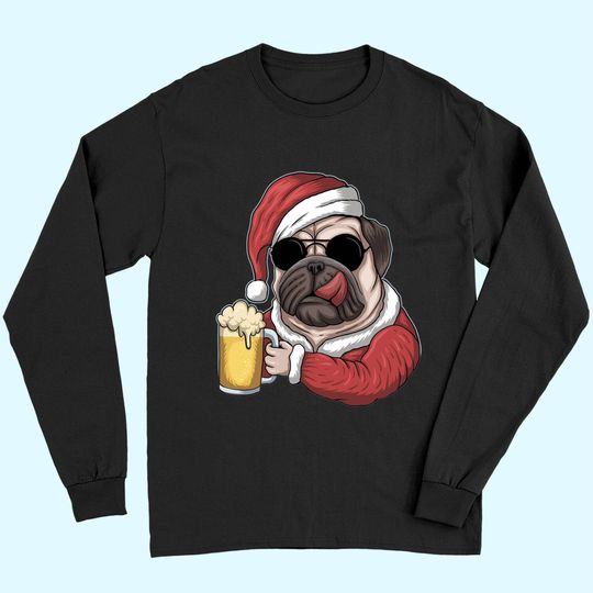 Dog Beer Wearing A Santa Christmas Long Sleeves