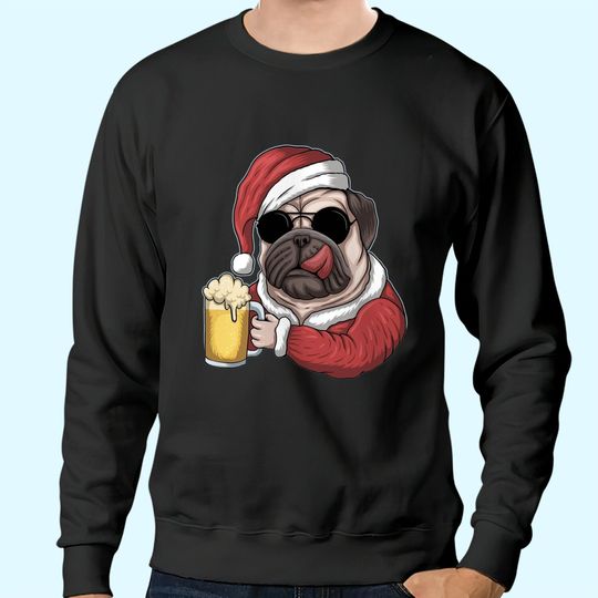 Dog Beer Wearing A Santa Christmas Sweatshirts