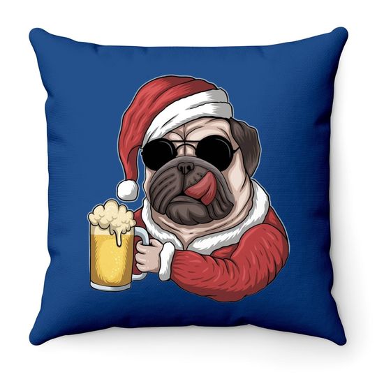 Dog Beer Wearing A Santa Christmas Throw Pillows
