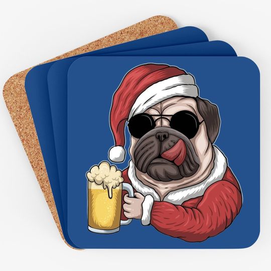 Dog Beer Wearing A Santa Christmas Coasters