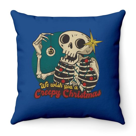 Skeleton Cartoon We Wish You A Creepy Christmas Throw Pillows