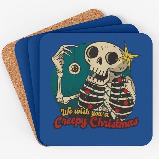 Skeleton Cartoon We Wish You A Creepy Christmas Coasters