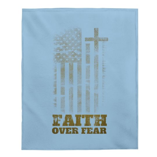 Faith Over Fears Christian Cross American Usa Flag Gym Baby Blanket