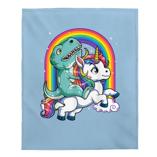Dinosaur Riding Unicorn Baby Blanket Rainbow Gifts T Rex