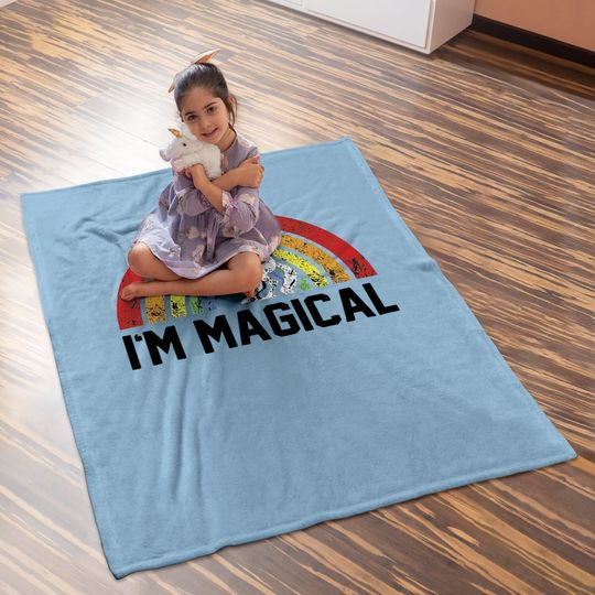 I'm Magical Rainbow Unicorn Tri Blend Baby Blanket Heather Grey