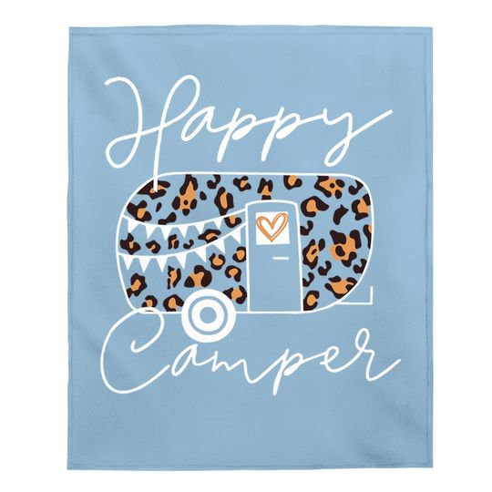 Leopard Truck Happy Camper Baby Blanket For Funny Animal Graphic Mountain Camping Baby Blanket Summer Casual Hiking Trip Baby Blanket