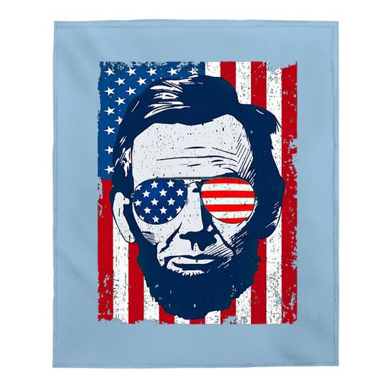 Abe Lincoln Beard Sunglasses & American Flag 4th Of July Baby Blanket