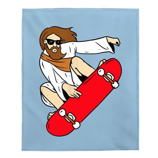 Jesus Riding Skateboard Baby Blanket