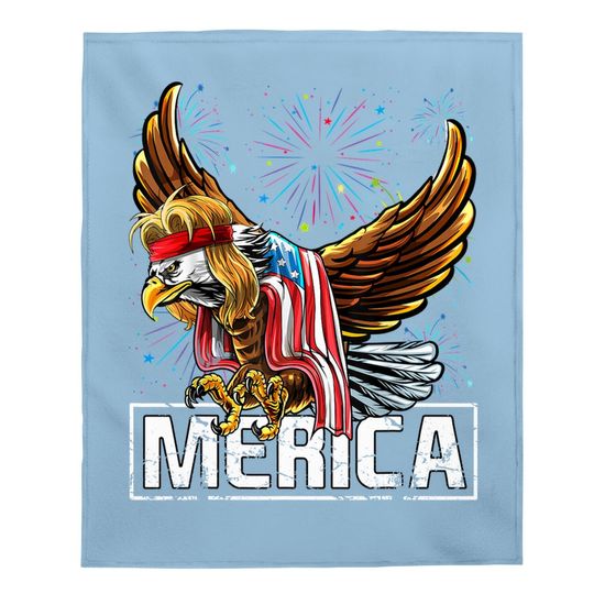 Merica Bald Eagle Mullet 4th Of July American Flag Patriotic Baby Blanket