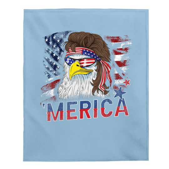 Merica Bald Eagle Mullet 4th Of July American Flag Patriotic Baby Blanket