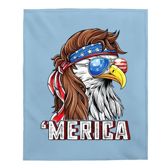 Merica Usa American Flag Patriotic 4th Of July Bald Eagle Baby Blanket