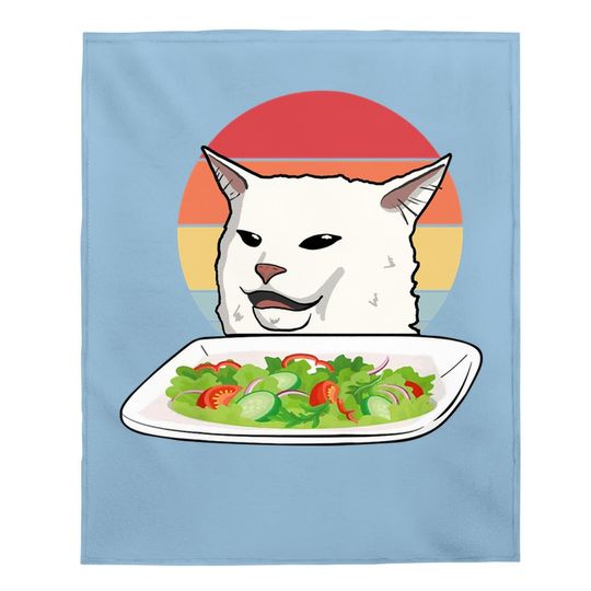 Angry Yelling At Confused Cat At Dinner Table Meme Baby Blanket
