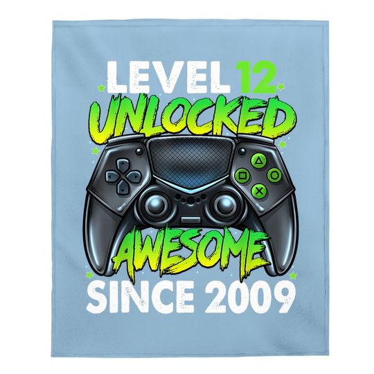 Level 12 Unlocked Awesome Since 2009 12th Birthday Gaming Baby Blanket