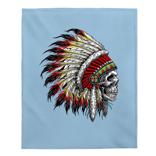 Native American Indian Chief Skull Motorcycle Headdress Baby Blanket