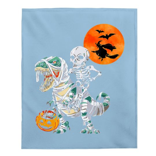 Skeleton Riding T Rex Dinosaur Mummy, Pumpkin Halloween Baby Blanket