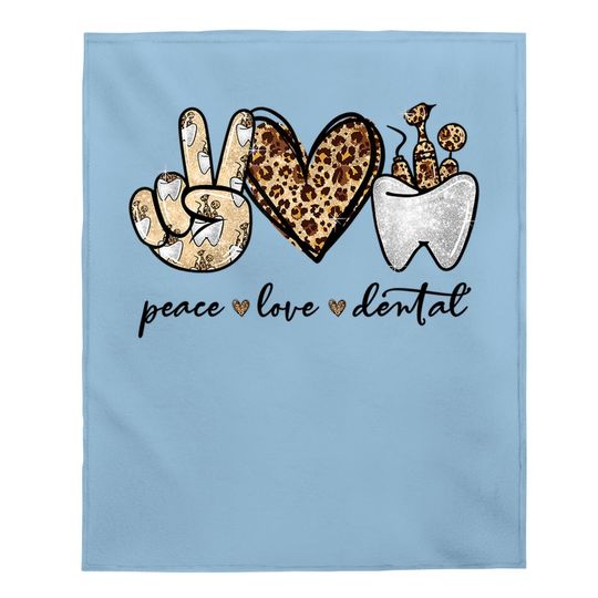Peace Love Dental Leopard Heart Baby Blanketth Cute Dentist Baby Blanket