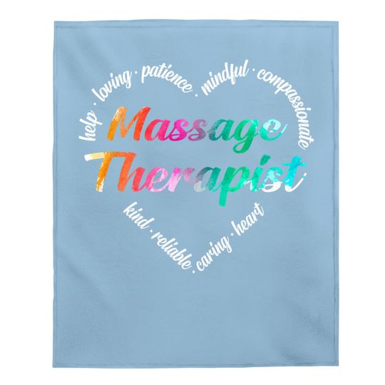 Massage Therapist Heart Word Cloud Watercolor Rainbow Baby Blanket