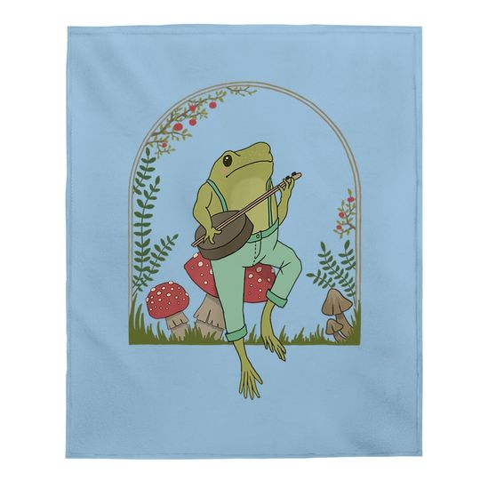 Cottagecore Aesthetic Frog Playing Banjo On Mushroom Baby Blanket