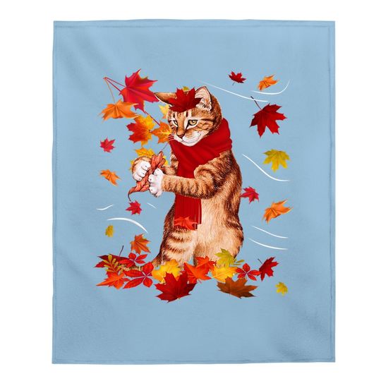 Maple Cat Autumn Maple Hello Fall Leaf Gift Baby Blanket